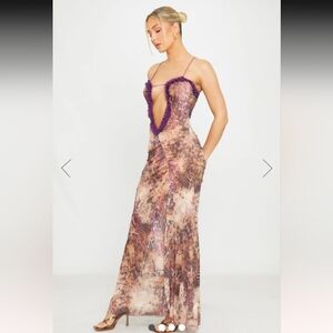 Elegant Backless Dress in Purple and Brown